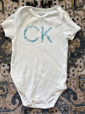 Calvin Klein White Baby Bodysuit with Blue CK Logo